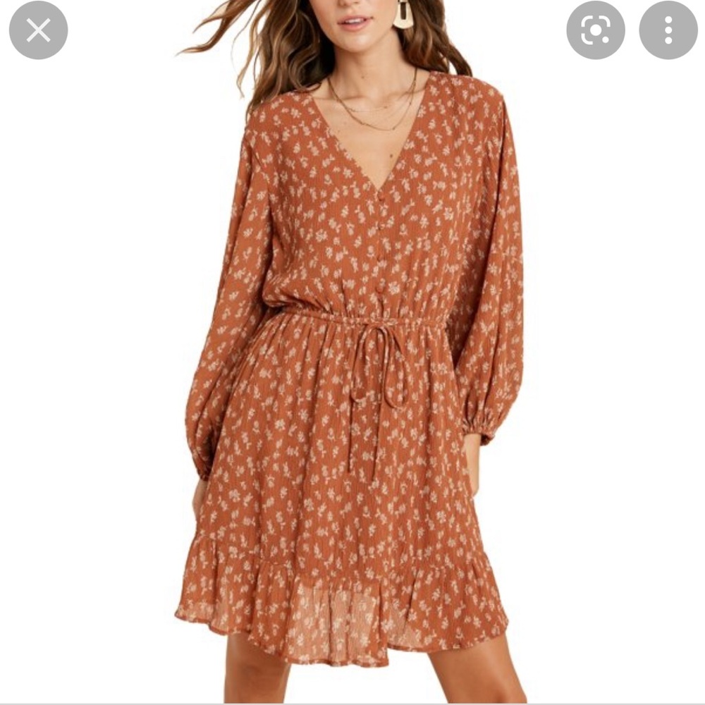 Rust Bubble Sleeve Mini Dress 🧱